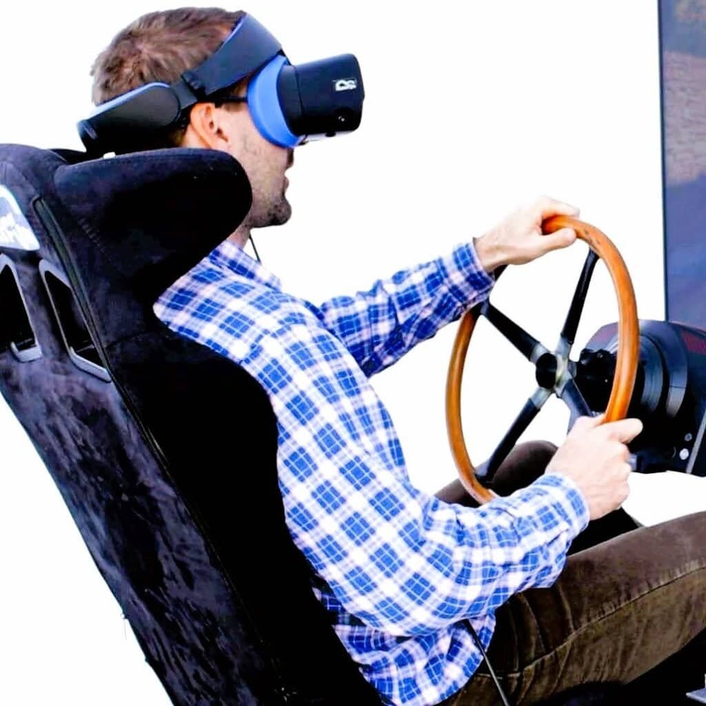 RoarFun Clients Eliska Junkova Heritage steering wheel Targa Florio Bugatti immersive simulator with motion and virtual reality